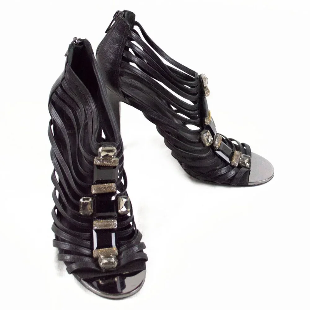 Tory Burch Leather Crystal Emblellishment Black Heel Shoe